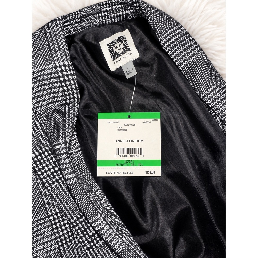 Anne Klein Glen Plaid Metallic Blazer NWT Black White Tailored Workwear L - Picture 4 of 6